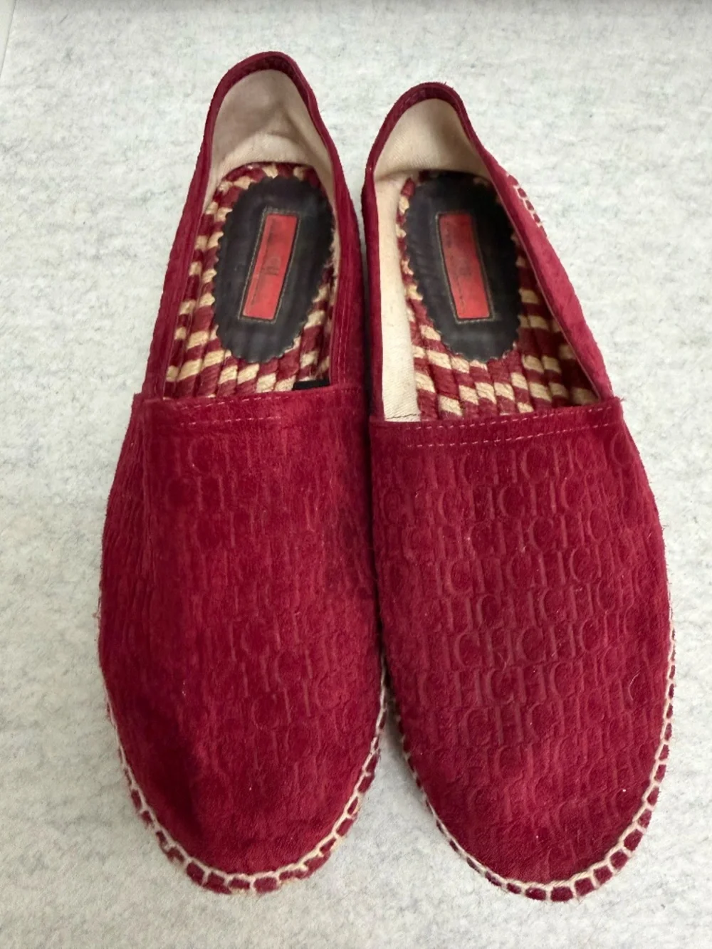 CAROLINA HERRERA Carolina Herrera Burgundy Suede Monogram Espadrilles